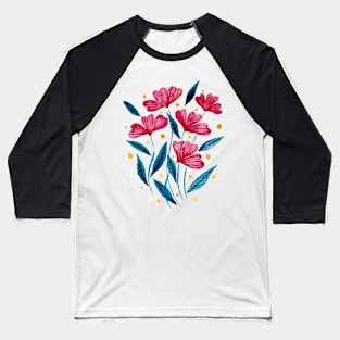 Cute florals - red and blue teal Baseball T-Shirt